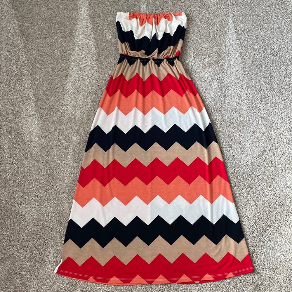Windsor Chevron Strapless Maxi Dress